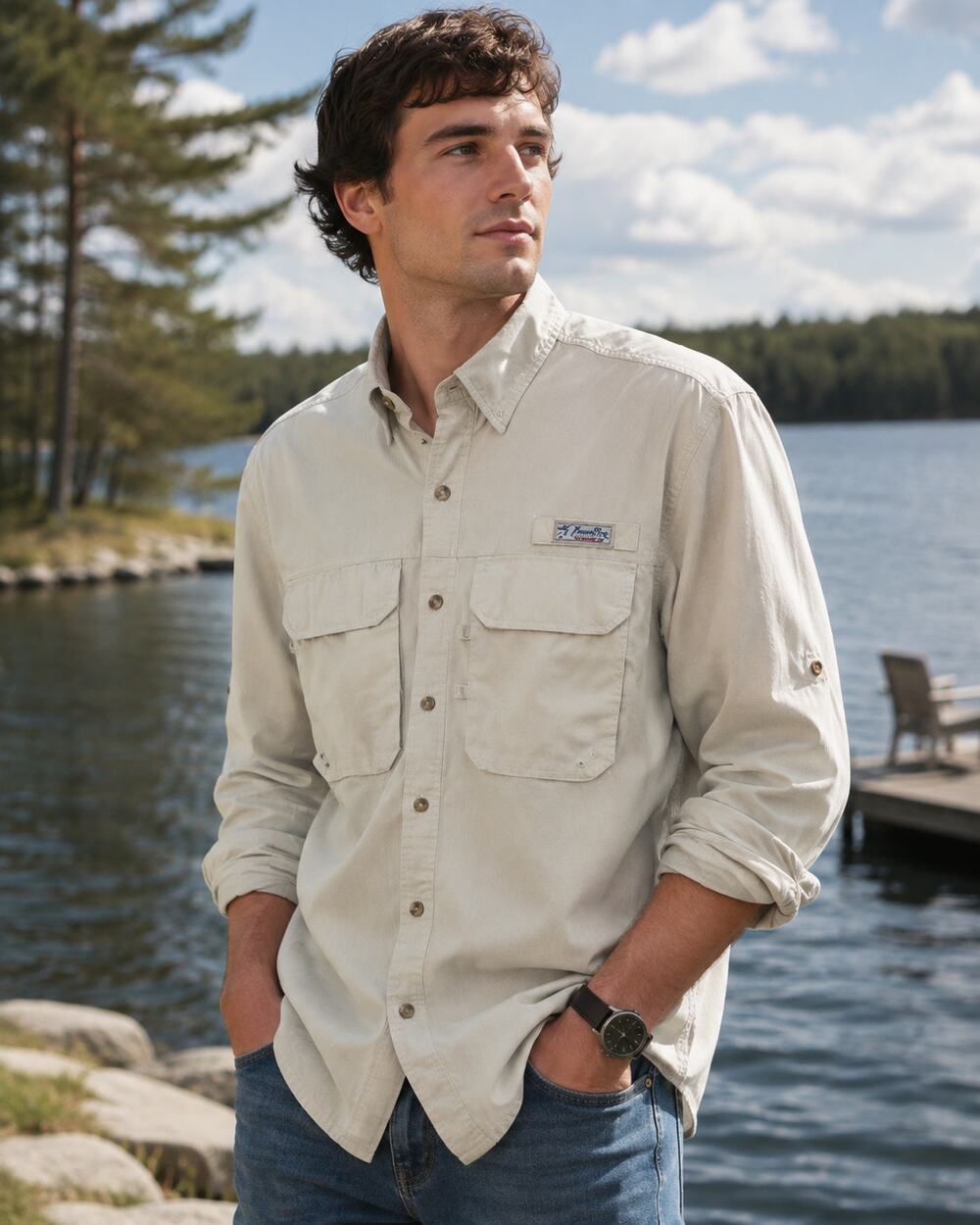 Bimini Bay  Beige Outdoors  Vented Fishing Shirt Sz Medium